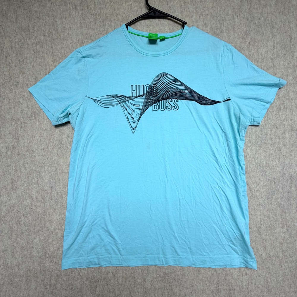 Hugo Boss T-Shirt Mens XXL Light Blue Graphic Logo Regular Fit Cotton Tee Short